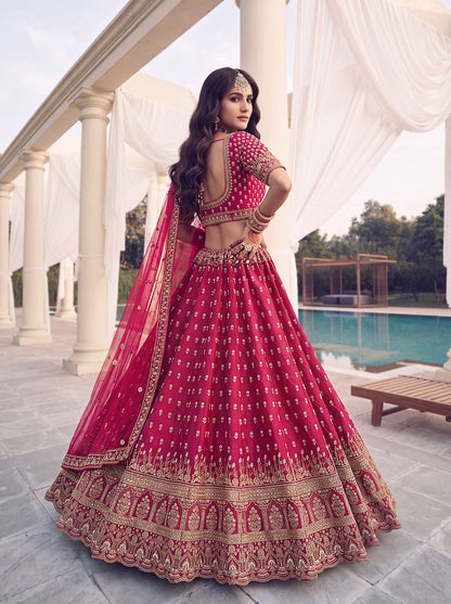 Rani Pure Slubb Silk Premium Heavy Beads &amp; Motif Dori Embroidery Zari Sequins Hand Work Bridal Lehenga Choli
