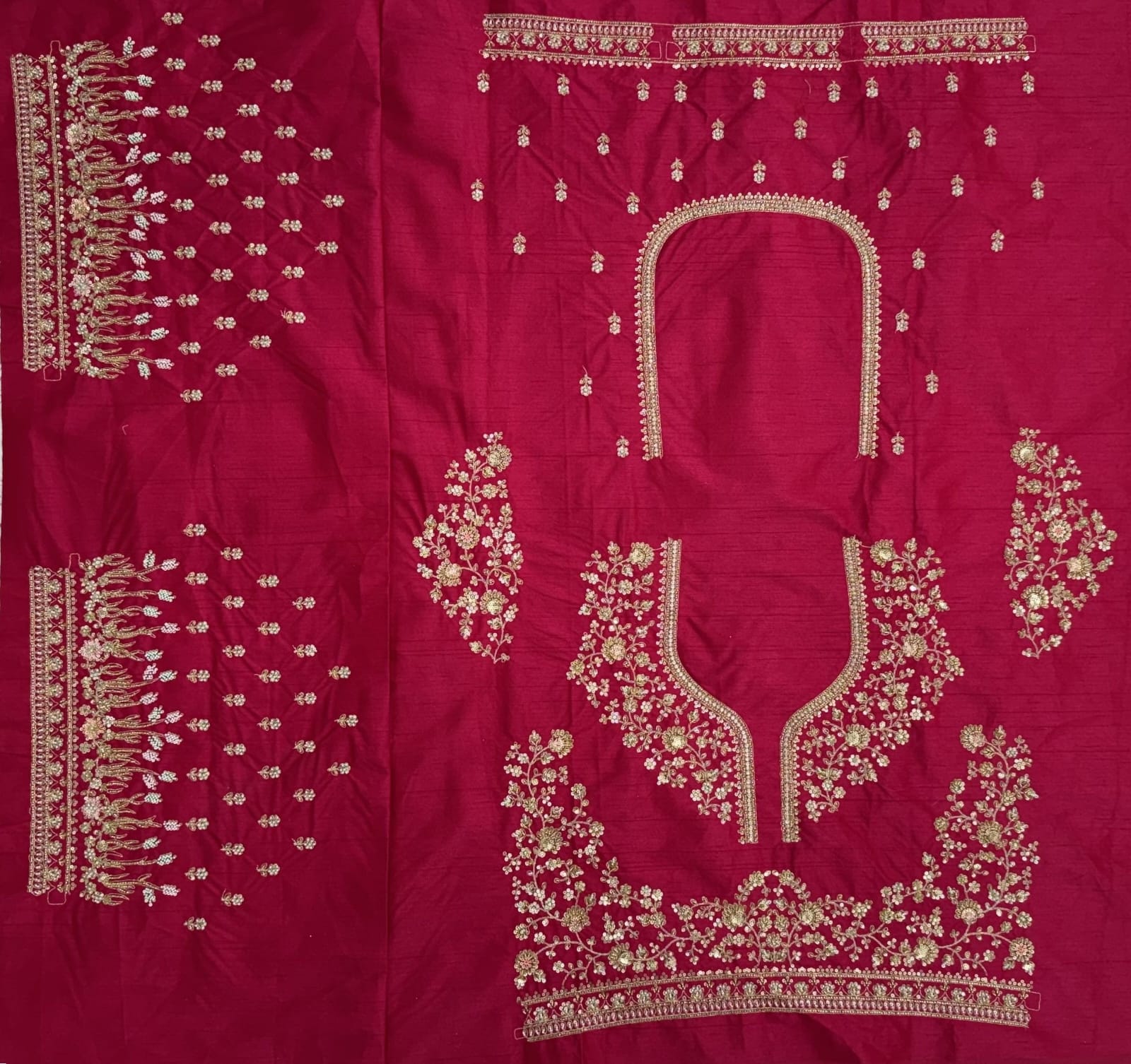 Rani Pure Slubb Silk Premium Heavy Beads &amp; Motif Dori Embroidery Zari Sequins Hand Work Bridal Lehenga Choli