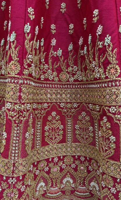 Rani Pure Slubb Silk Premium Heavy Beads &amp; Motif Dori Embroidery Zari Sequins Hand Work Bridal Lehenga Choli