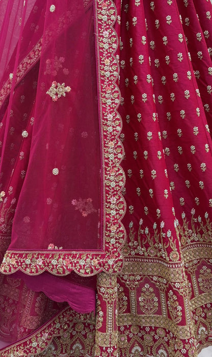 Rani Pure Slubb Silk Premium Heavy Beads &amp; Motif Dori Embroidery Zari Sequins Hand Work Bridal Lehenga Choli