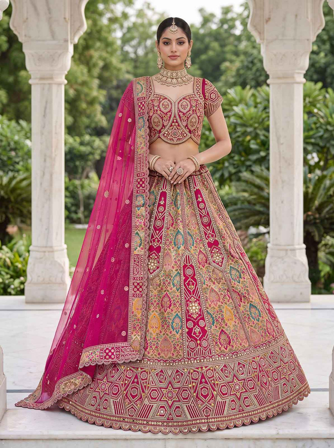 Rani Pure Soft Banarasi Gadhwal Silk Multi Thread Embroidery Sequins Work Bridal Lehenga Choli