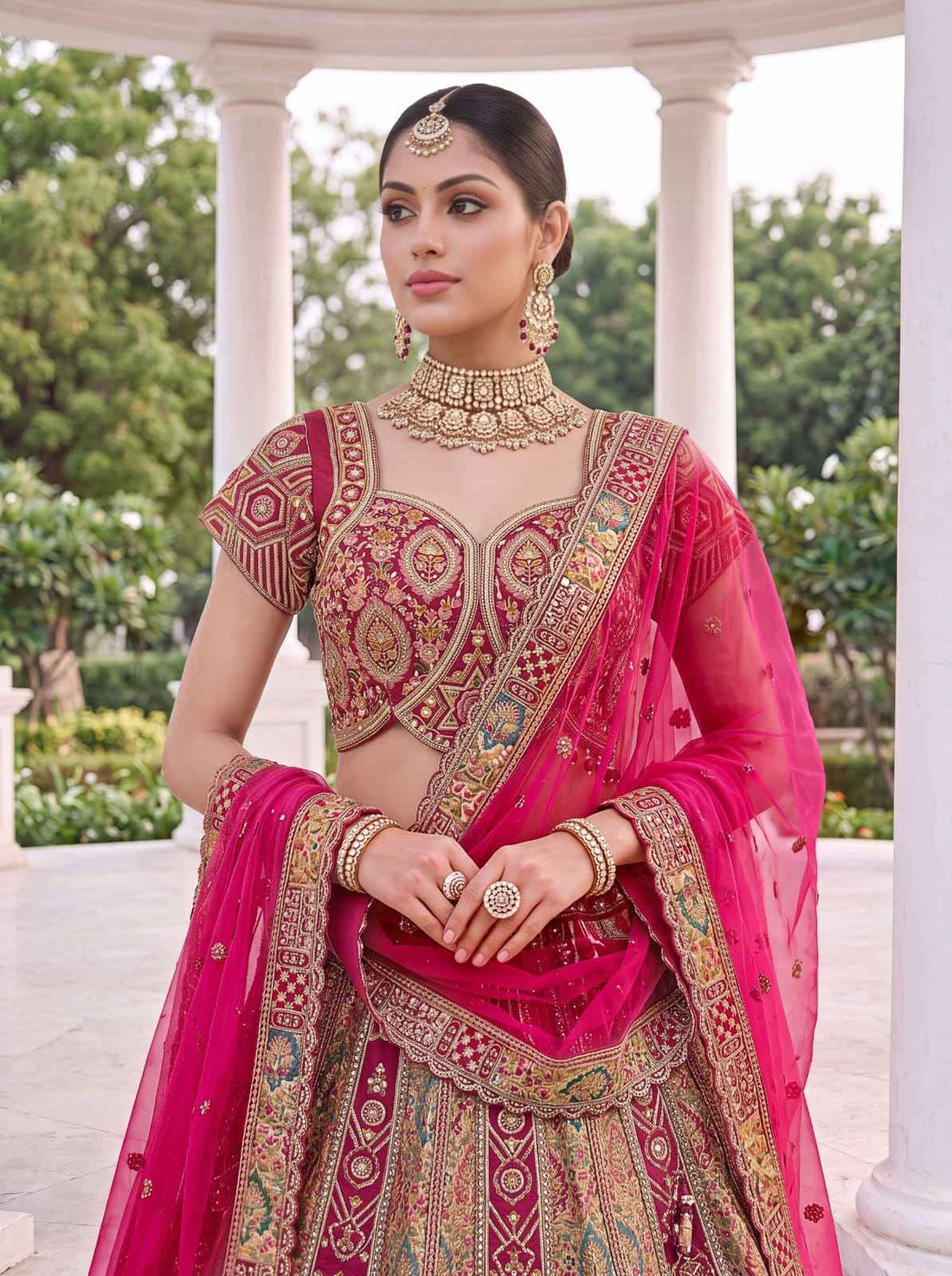Rani Pure Soft Banarasi Gadhwal Silk Multi Thread Embroidery Sequins Work Bridal Lehenga Choli