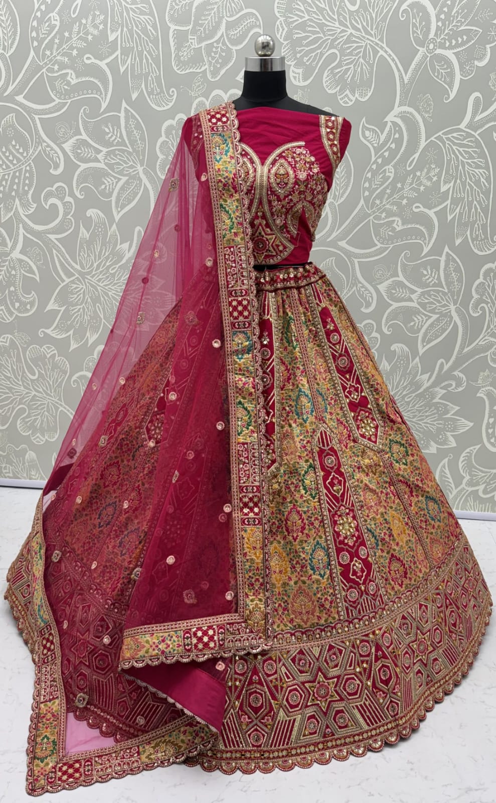 Rani Pure Soft Banarasi Gadhwal Silk Multi Thread Embroidery Sequins Work Bridal Lehenga Choli