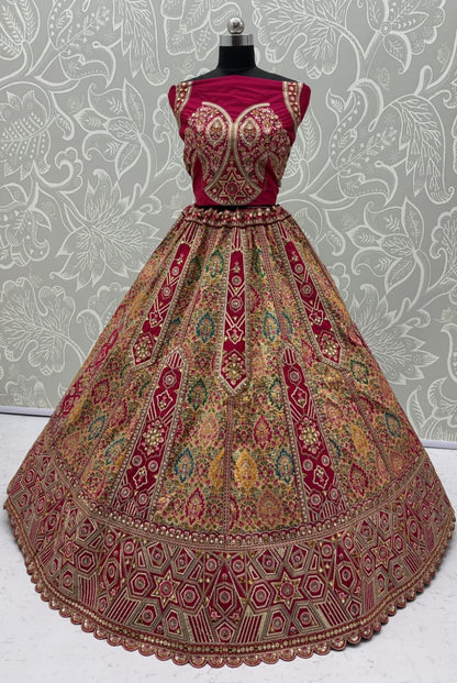 Rani Pure Soft Banarasi Gadhwal Silk Multi Thread Embroidery Sequins Work Bridal Lehenga Choli