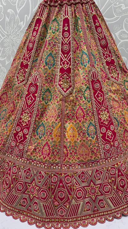 Rani Pure Soft Banarasi Gadhwal Silk Multi Thread Embroidery Sequins Work Bridal Lehenga Choli