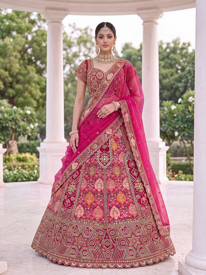 Rani Pure Soft Banarasi Gadhwal Silk Multi Thread Embroidery Sequins Work Bridal Lehenga Choli