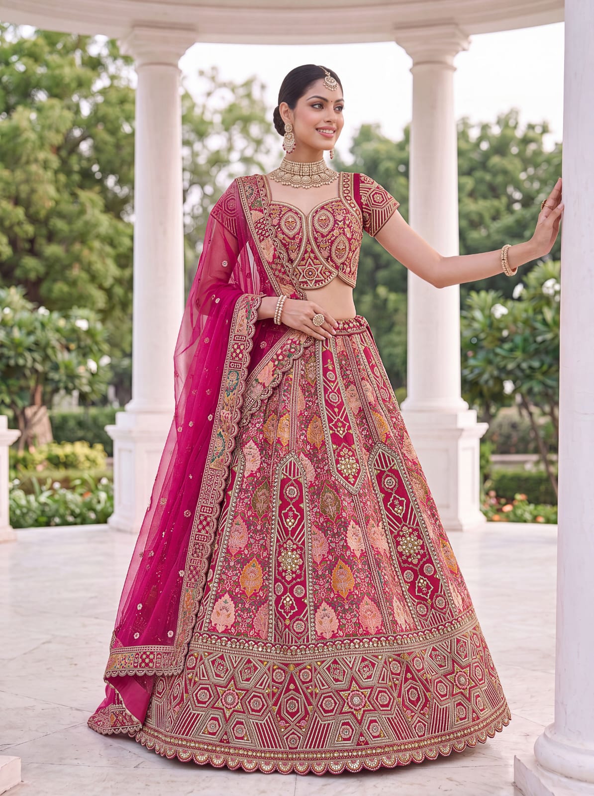Rani Pure Soft Banarasi Gadhwal Silk Multi Thread Embroidery Sequins Work Bridal Lehenga Choli