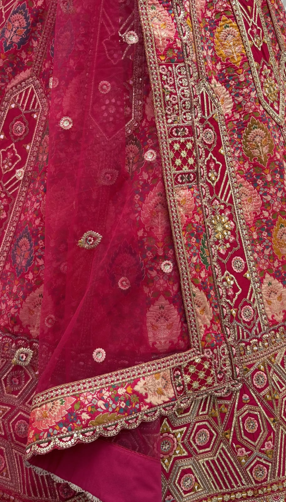 Rani Pure Soft Banarasi Gadhwal Silk Multi Thread Embroidery Sequins Work Bridal Lehenga Choli