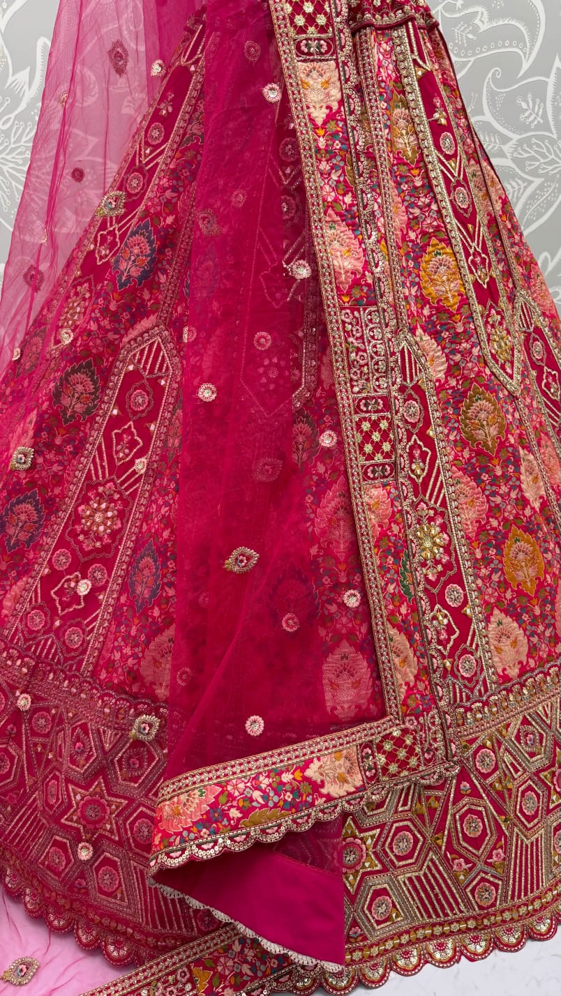 Rani Pure Soft Banarasi Gadhwal Silk Multi Thread Embroidery Sequins Work Bridal Lehenga Choli