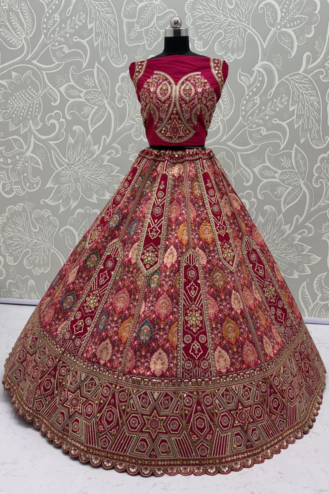Rani Pure Soft Banarasi Gadhwal Silk Multi Thread Embroidery Sequins Work Bridal Lehenga Choli