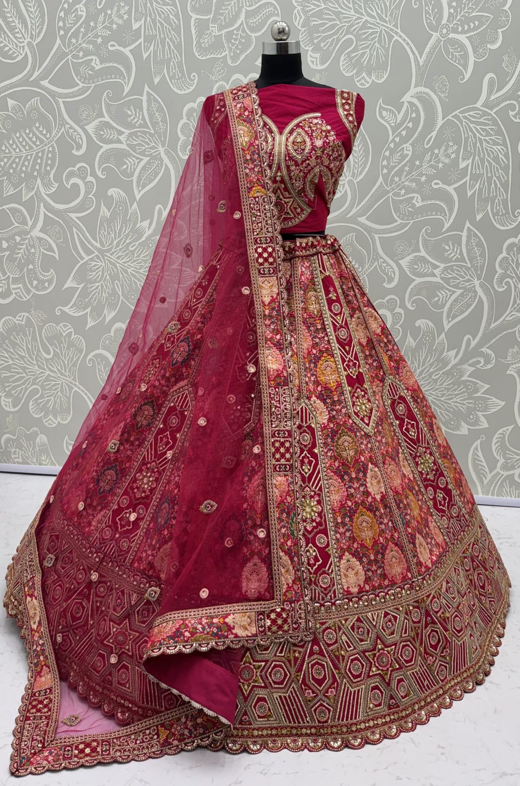 Rani Pure Soft Banarasi Gadhwal Silk Multi Thread Embroidery Sequins Work Bridal Lehenga Choli