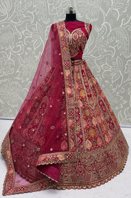 Rani Pure Soft Banarasi Gadhwal Silk Multi Thread Embroidery Sequins Work Bridal Lehenga Choli