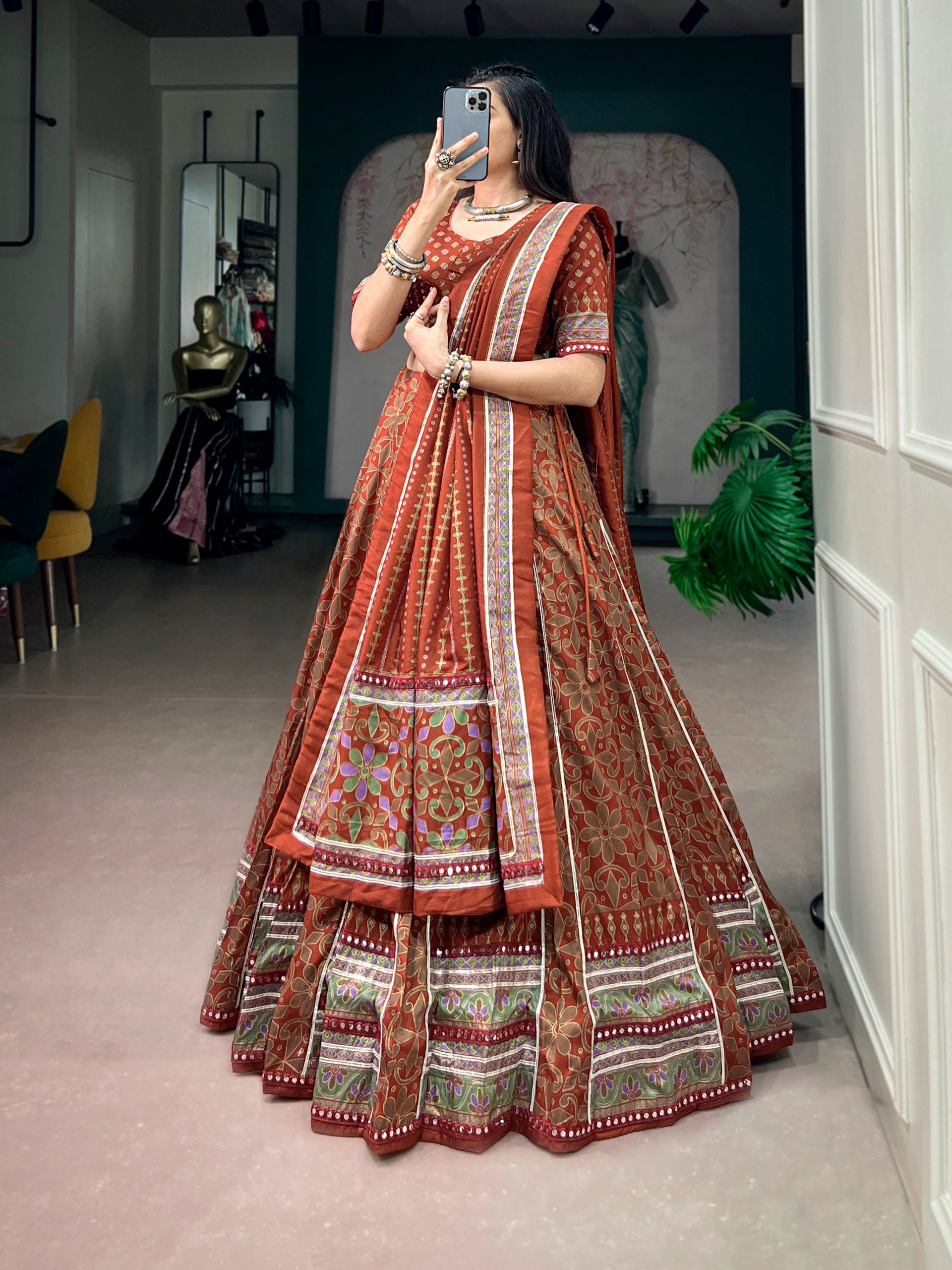 Orange Pure Tasar Silk with Iconic Sparkle Navratri Lehenga Choli