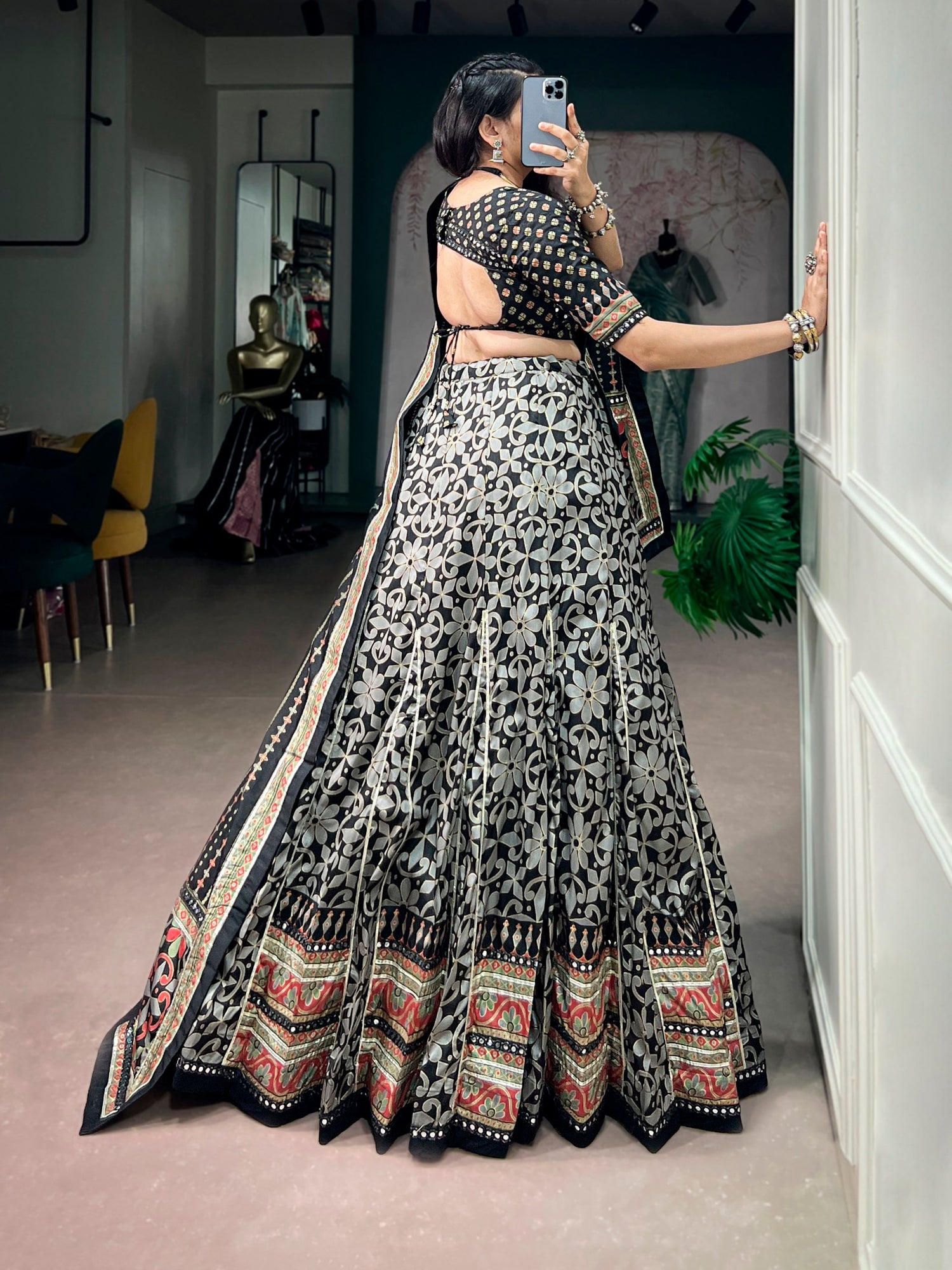 Black Pure Tasar Silk with Iconic Sparkle Navratri Lehenga Choli
