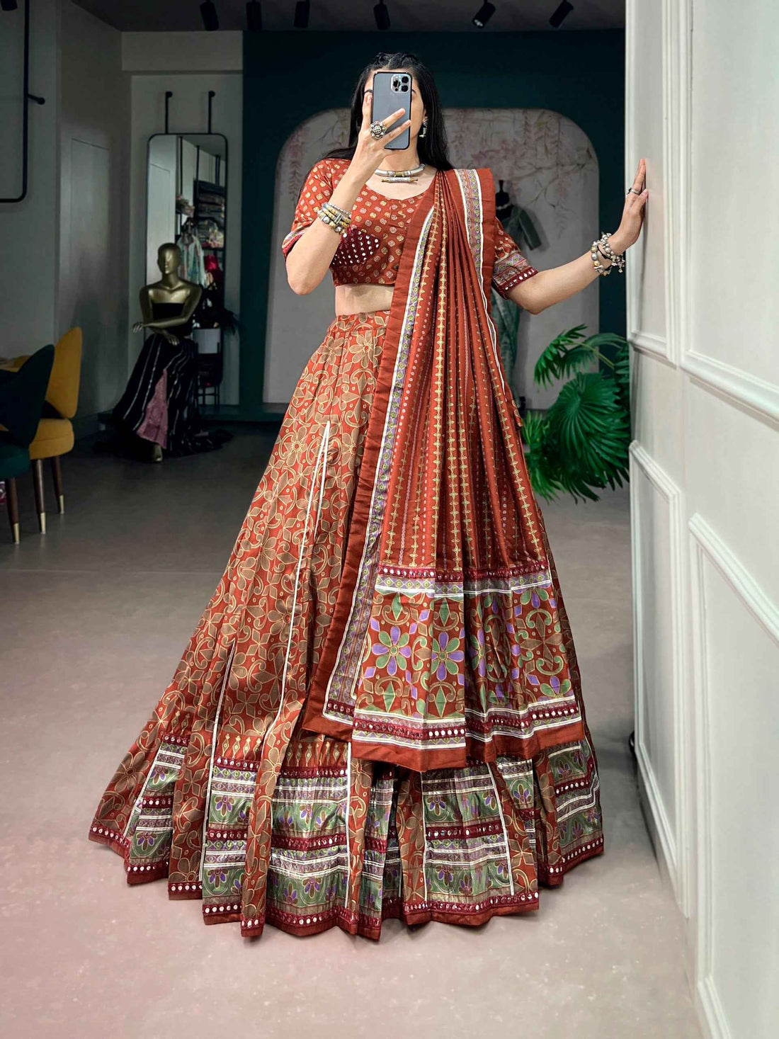 Orange Pure Tasar Silk with Iconic Sparkle Navratri Lehenga Choli
