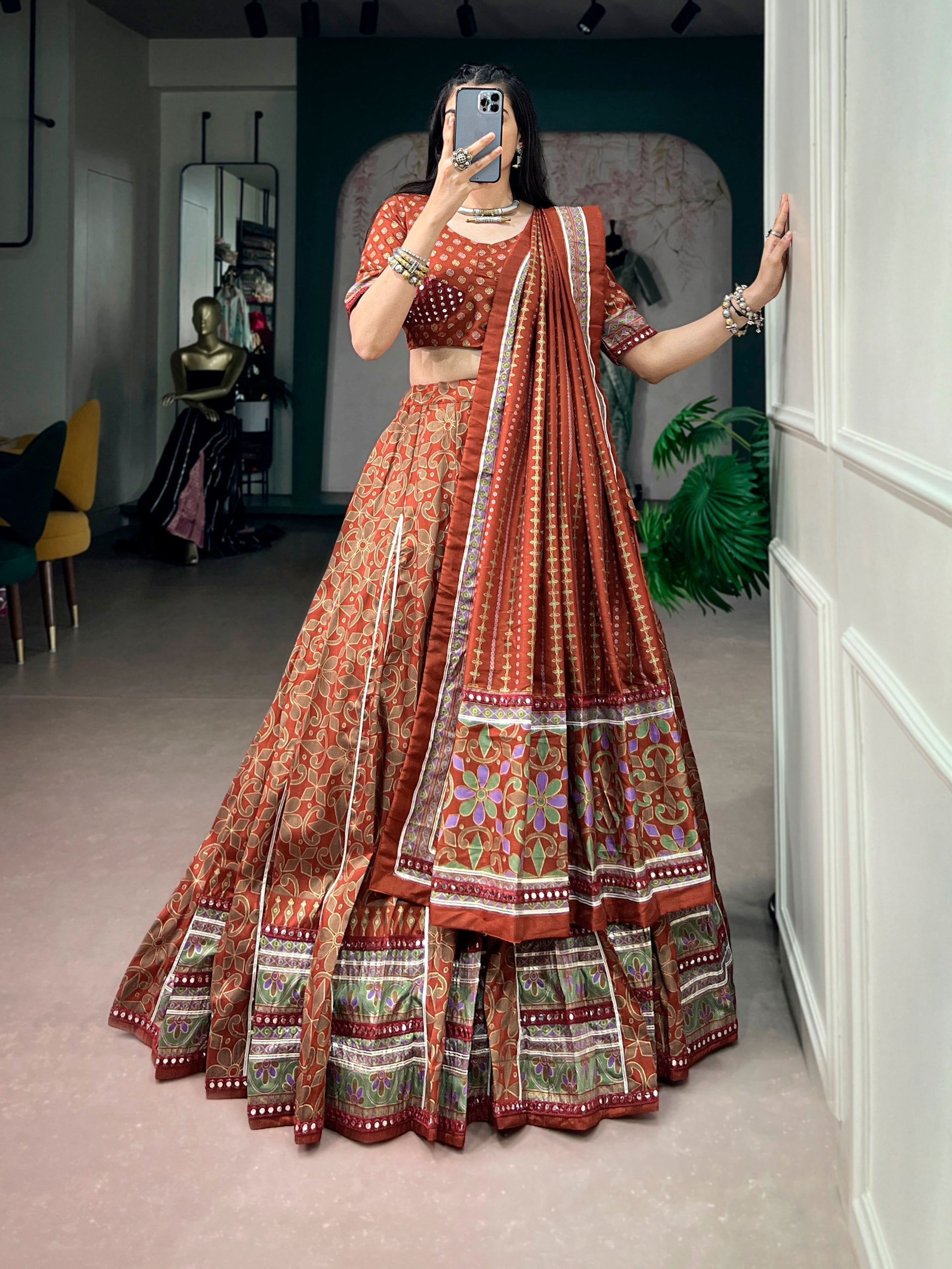 Orange Pure Tasar Silk with Iconic Sparkle Navratri Lehenga Choli