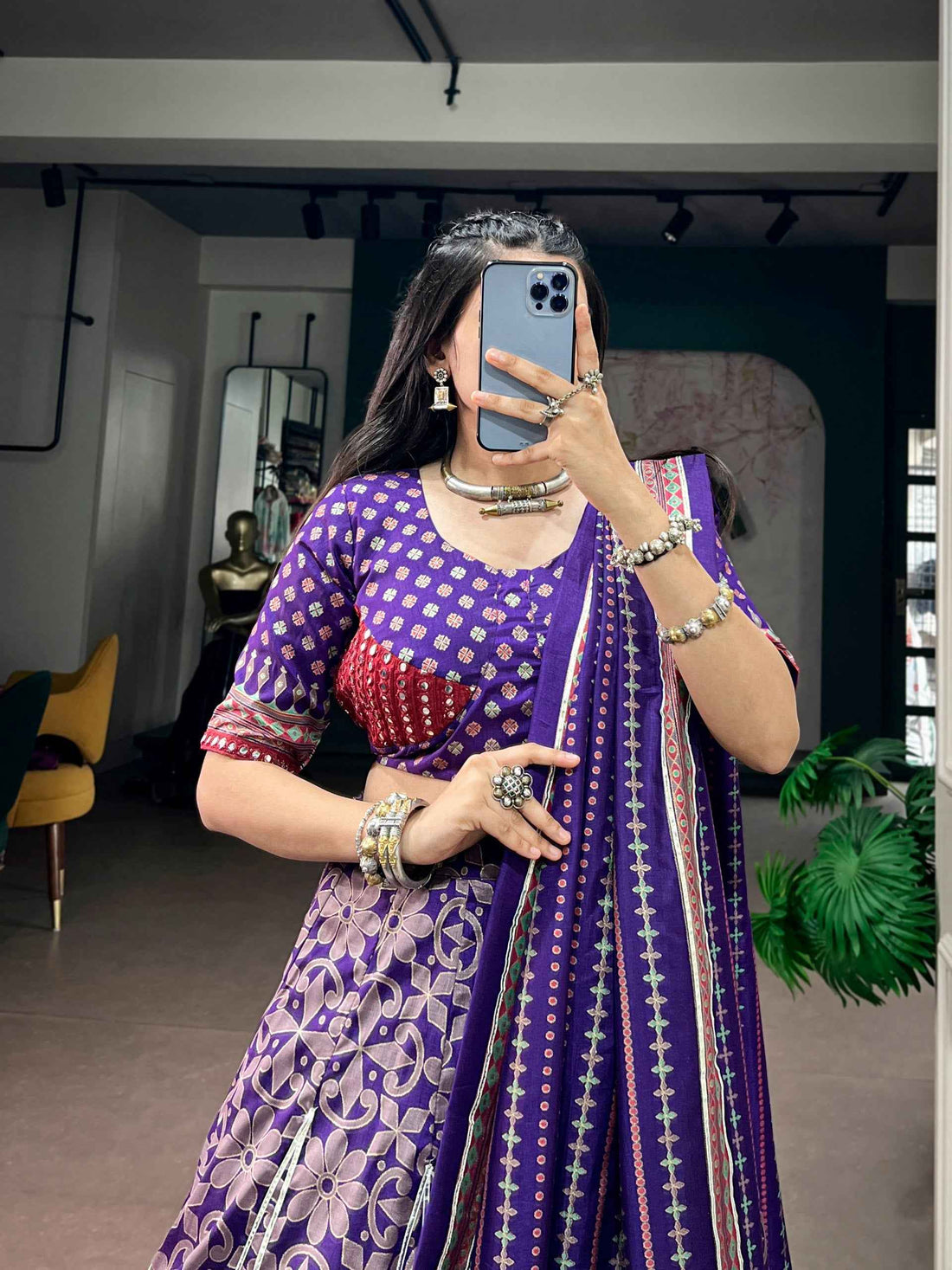 Purple Pure Tasar Silk with Iconic Sparkle Navratri Lehenga Choli