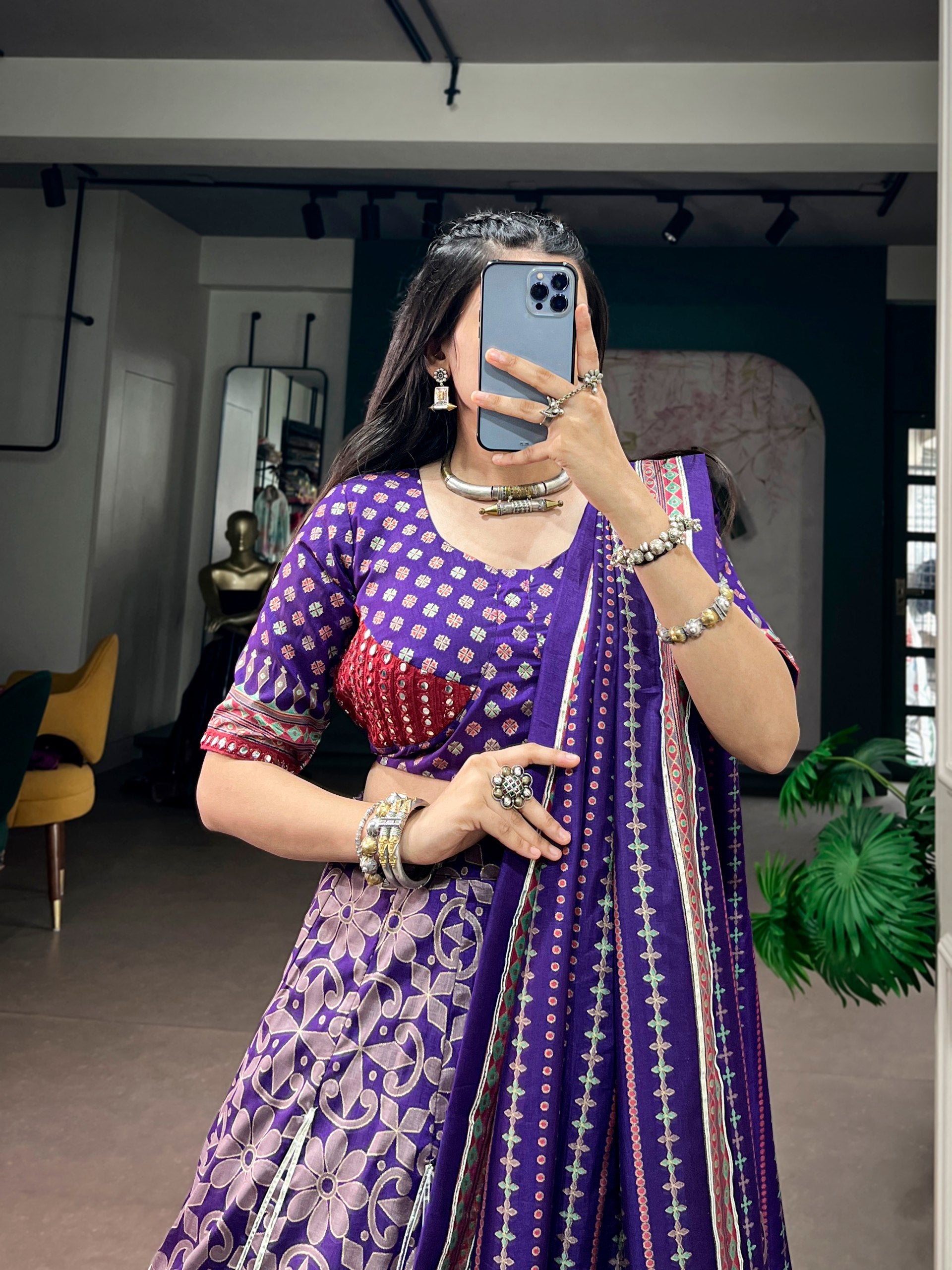 Purple Pure Tasar Silk with Iconic Sparkle Navratri Lehenga Choli