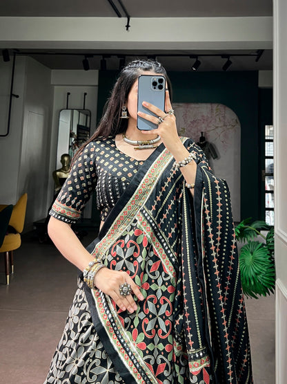 Black Pure Tasar Silk with Iconic Sparkle Navratri Lehenga Choli