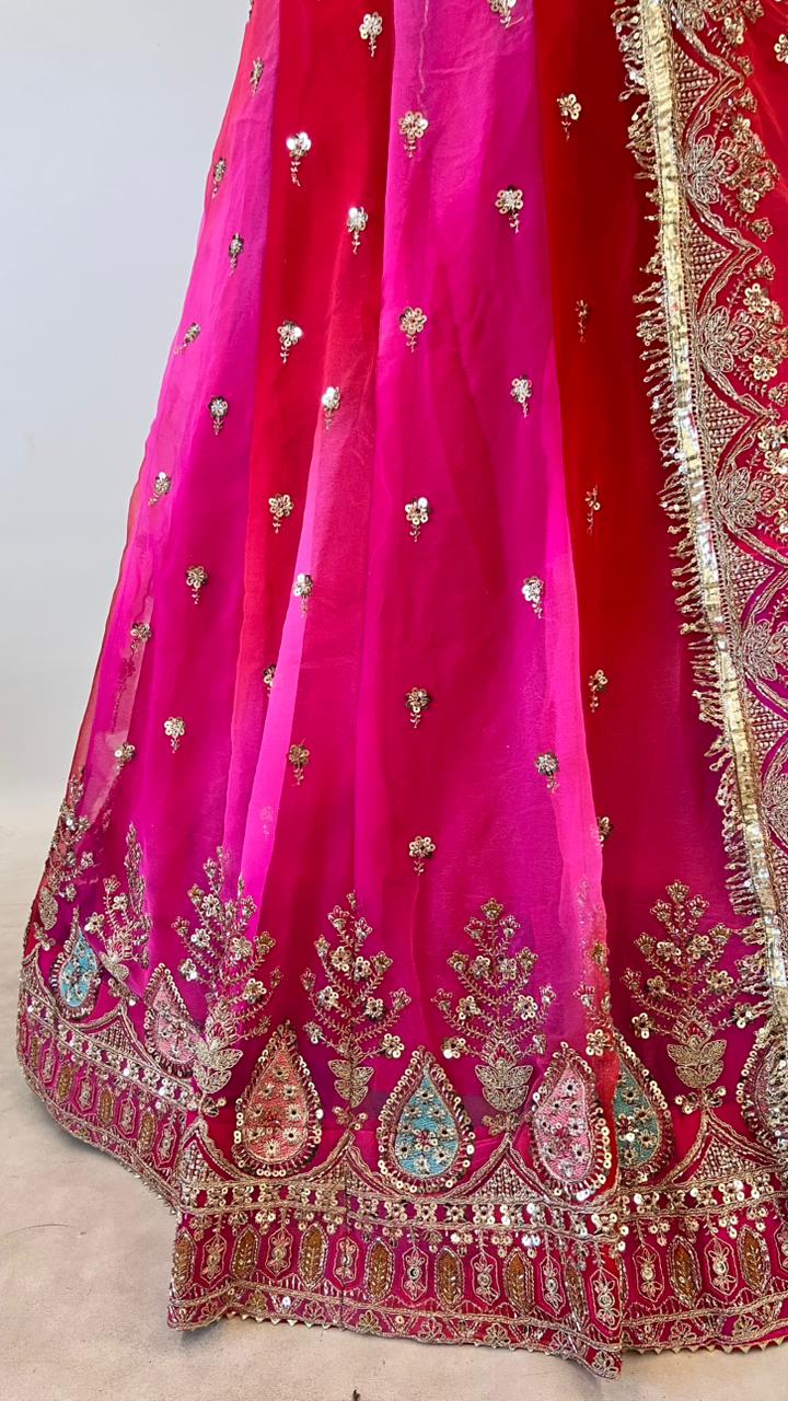 Pink Pure Georgette Lahariya Print 16 Kali Flair With Gotta Patti Rajasthani Rajputi Lehenga Choli