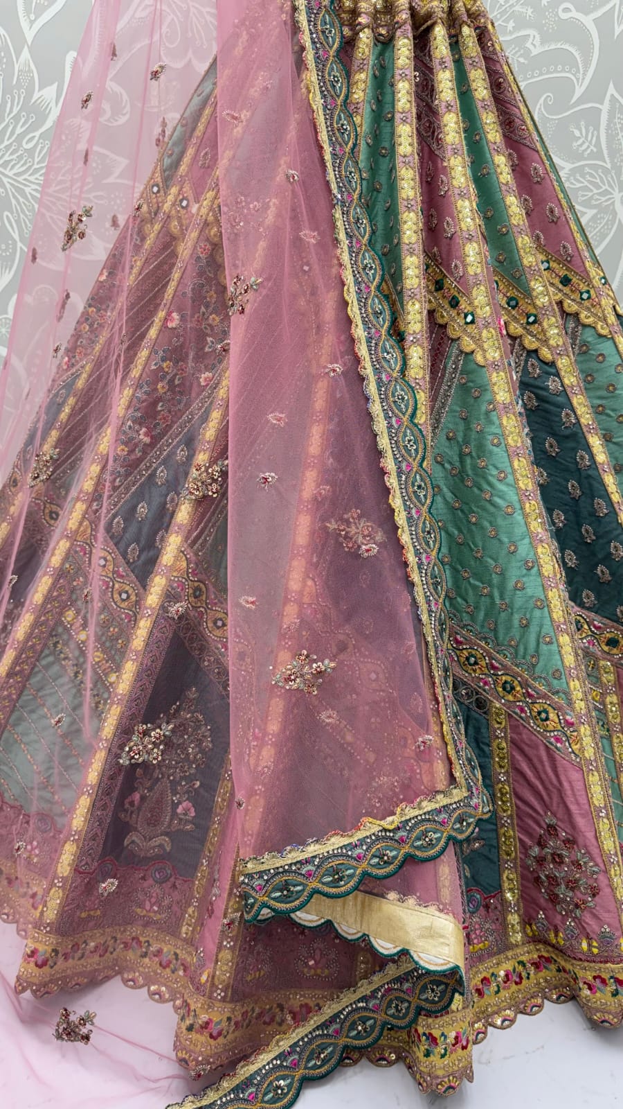 Firozi Pure Soft Banarasi Gadhwal Silk Multi Thread Embroidery Sequins Work Bridal Lehenga Choli