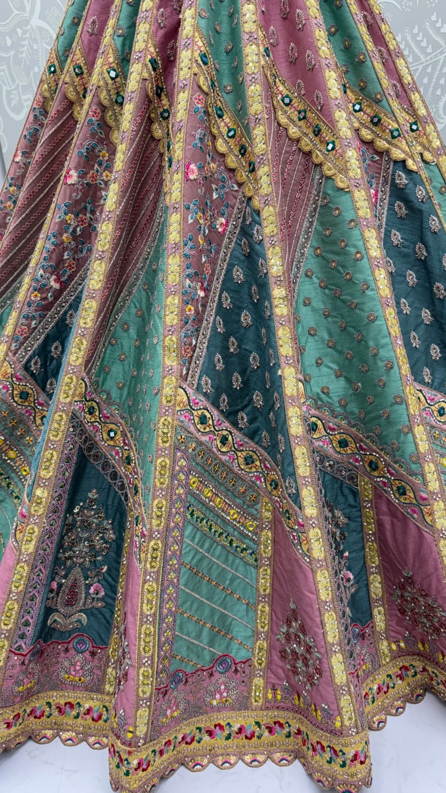 Firozi Pure Soft Banarasi Gadhwal Silk Multi Thread Embroidery Sequins Work Bridal Lehenga Choli