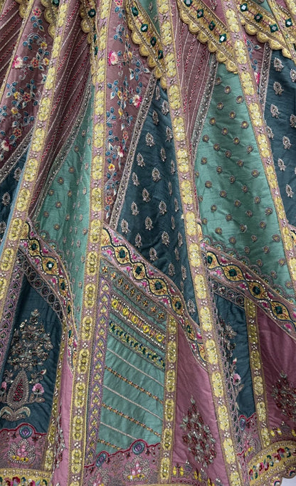 Firozi Pure Soft Banarasi Gadhwal Silk Multi Thread Embroidery Sequins Work Bridal Lehenga Choli