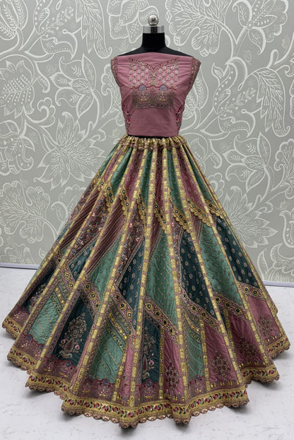 Firozi Pure Soft Banarasi Gadhwal Silk Multi Thread Embroidery Sequins Work Bridal Lehenga Choli