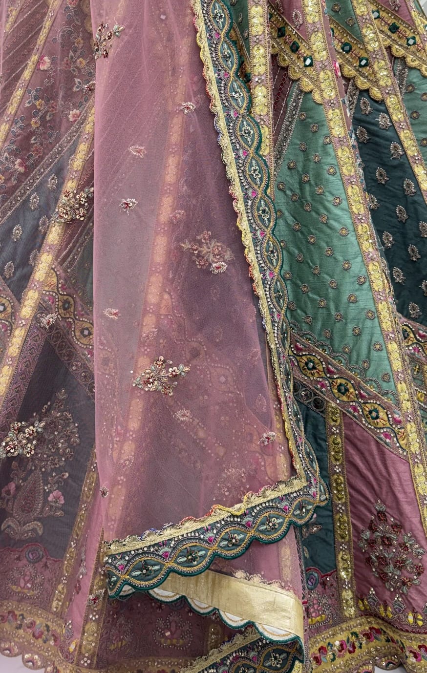 Firozi Pure Soft Banarasi Gadhwal Silk Multi Thread Embroidery Sequins Work Bridal Lehenga Choli