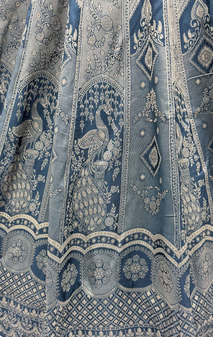 Grey Pure Soft Banarasi Silk Multi Thread Embroidery Sequins Work Bridal Lehenga Choli