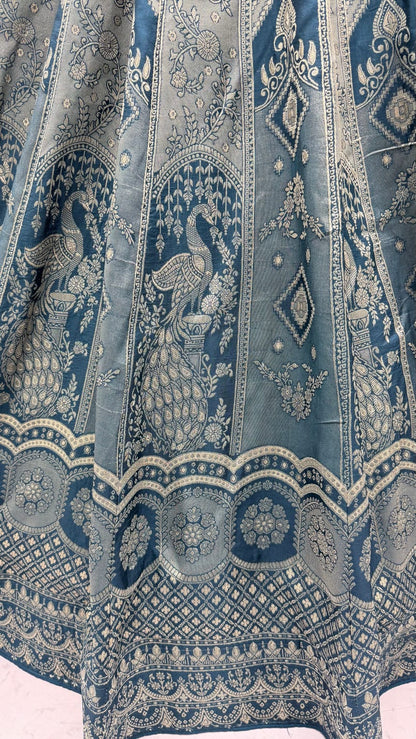 Grey Pure Soft Banarasi Silk Multi Thread Embroidery Sequins Work Bridal Lehenga Choli
