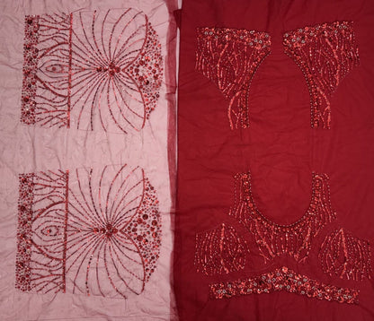 Red Pure Heavy Net Flower Embroidery Pattern Handwork  Sequins Thread Work Bridal Lehenga Choli
