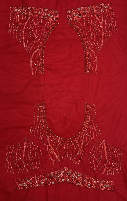 Red Pure Heavy Net Flower Embroidery Pattern Handwork  Sequins Thread Work Bridal Lehenga Choli