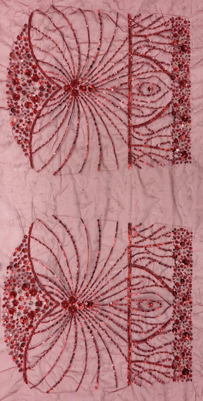 Red Pure Heavy Net Flower Embroidery Pattern Handwork  Sequins Thread Work Bridal Lehenga Choli