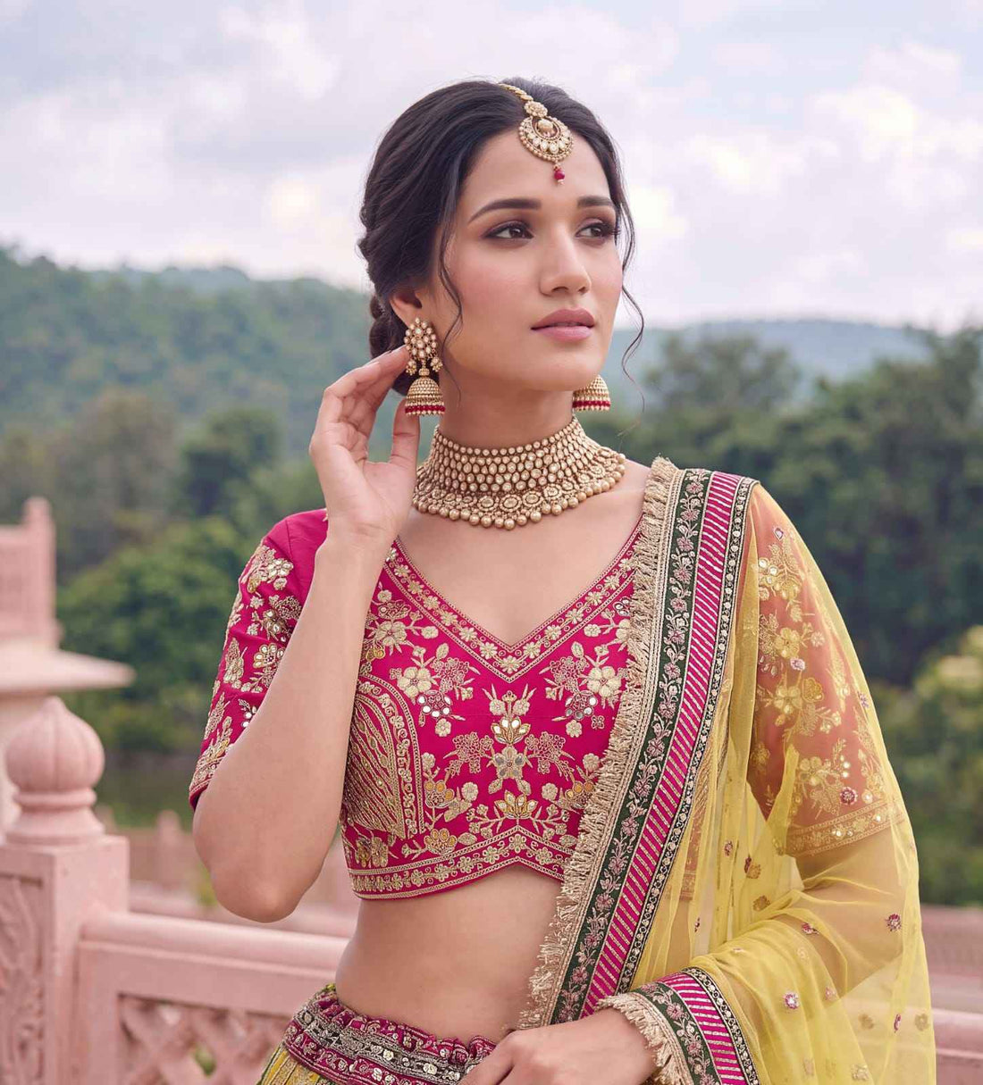 Yellow &amp; Green Pure Soft Silk Gotta Patti Dori &amp; Zari Embroidery Multi Thread Sequins Work Bridal Lehenga Choli