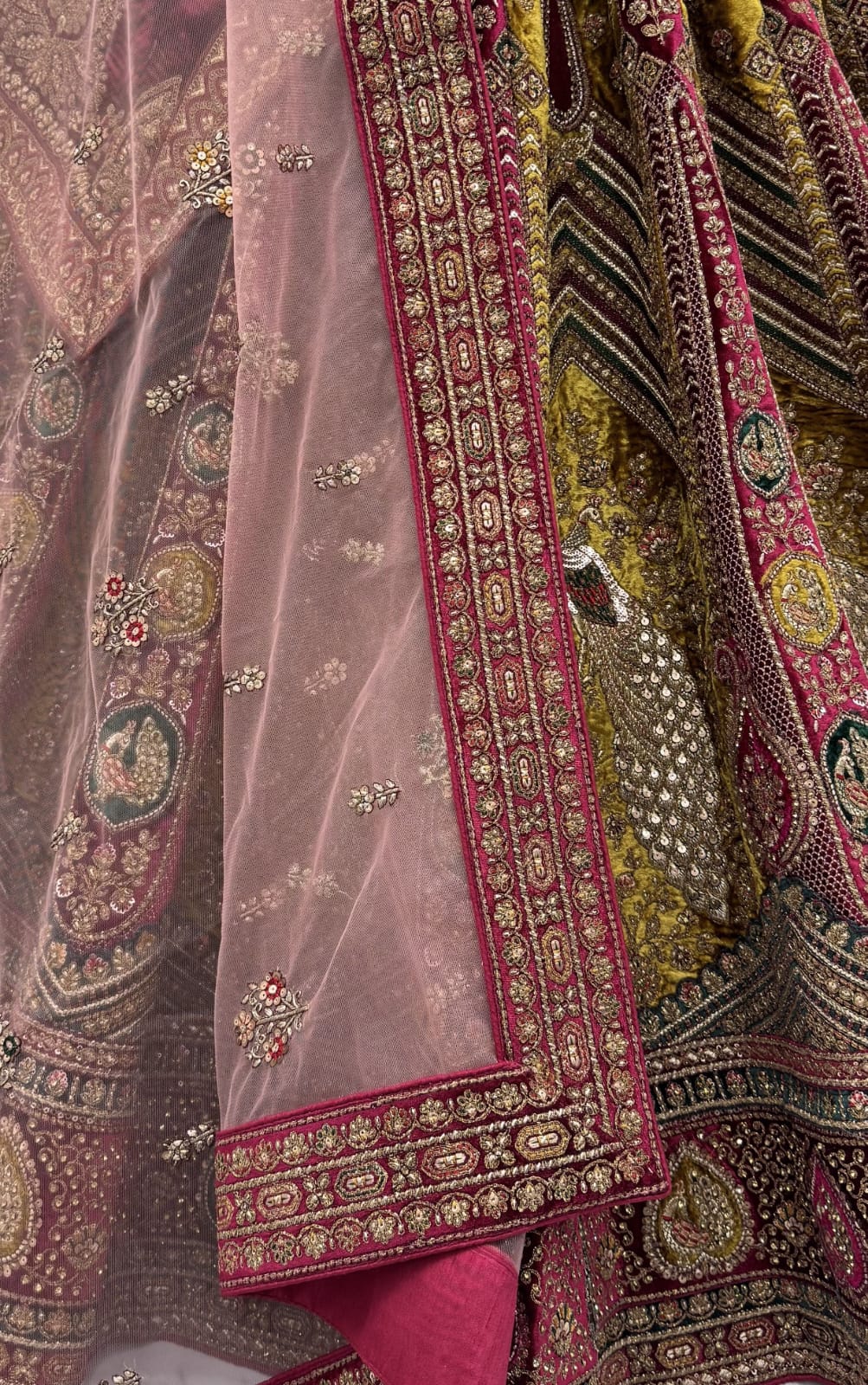 Maroon Pure Velvet Heavy Embroidery Patch Work &amp; Sequins Thread Work Bridal Lehenga Chol