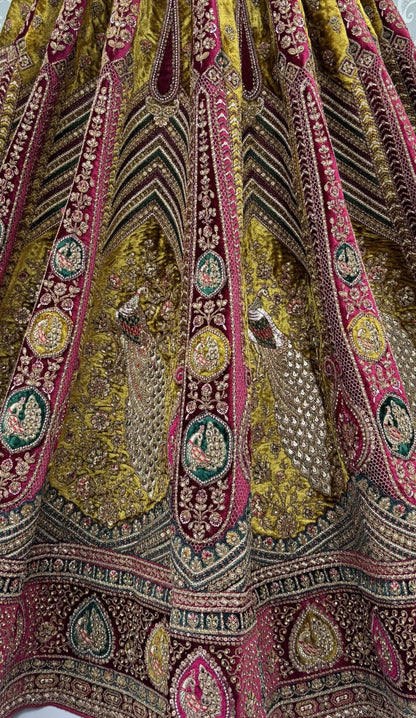 Maroon Pure Velvet Heavy Embroidery Patch Work &amp; Sequins Thread Work Bridal Lehenga Chol