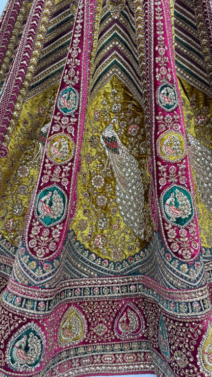 Maroon Pure Velvet Heavy Embroidery Patch Work &amp; Sequins Thread Work Bridal Lehenga Chol