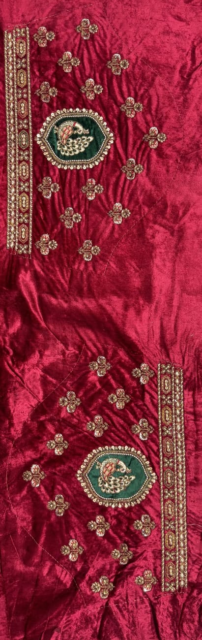 Maroon Pure Velvet Heavy Embroidery Patch Work &amp; Sequins Thread Work Bridal Lehenga Chol