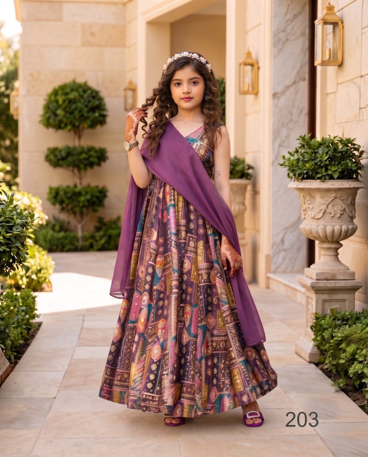 Deep Purple Pure Soft Silk Heavy Digital Printed Kid&