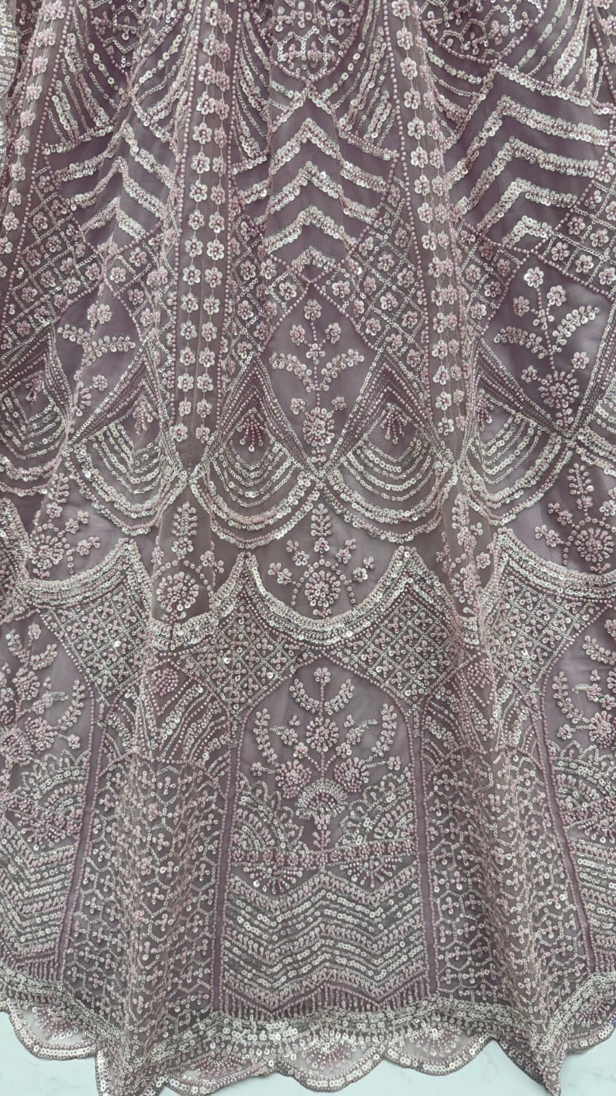 Lavender Pure Heavy Net Motif Handwork Zari Sequins Work Bridal Lehenga Choli