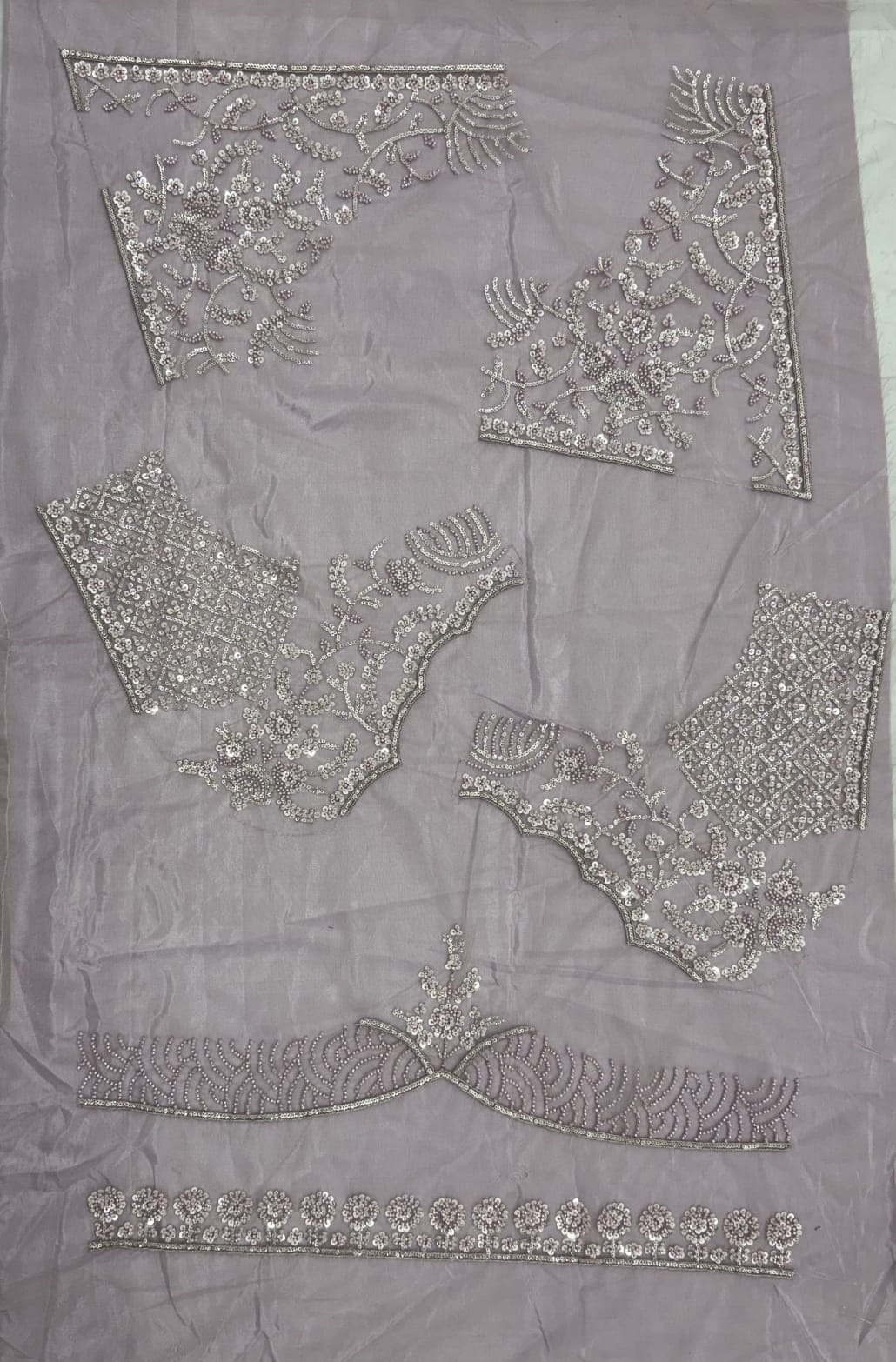 Lavender Pure Heavy Net Motif Handwork Zari Sequins Work Bridal Lehenga Choli