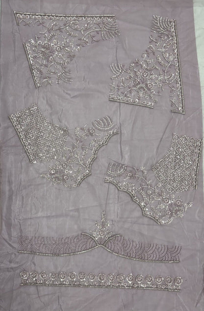 Lavender Pure Heavy Net Motif Handwork Zari Sequins Work Bridal Lehenga Choli