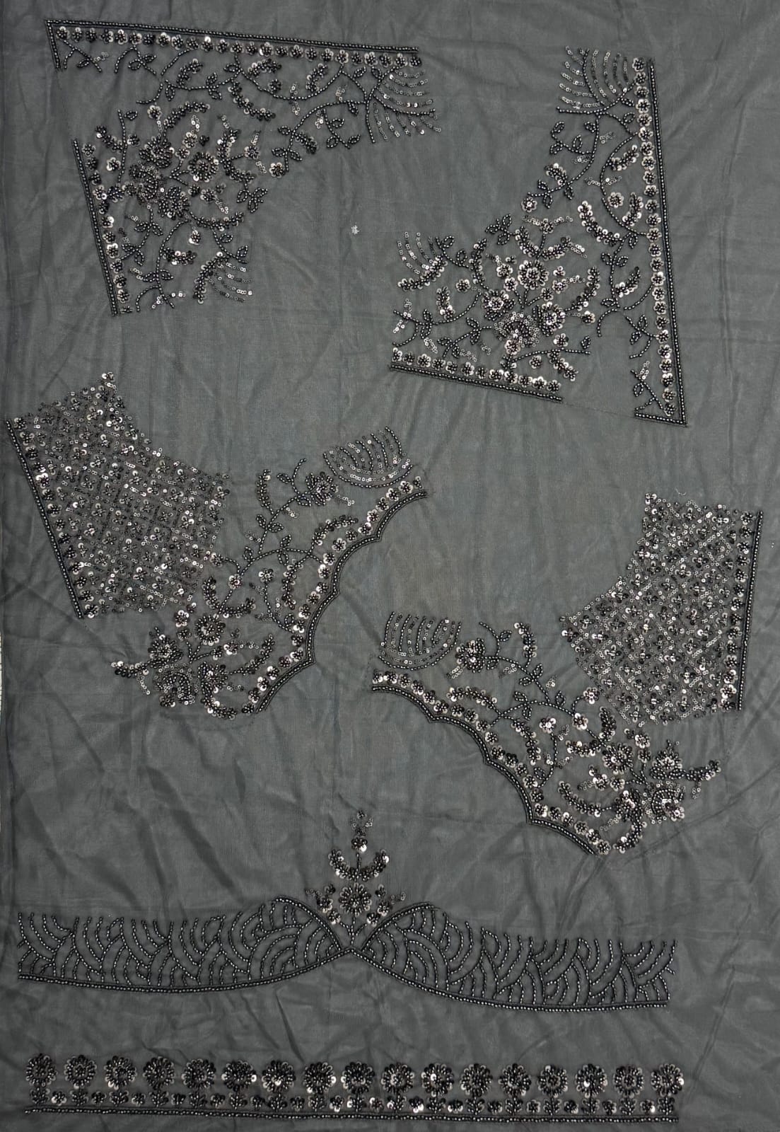 Black Pure Heavy Net Motif Handwork Zari Sequins Work Bridal Lehenga Choli