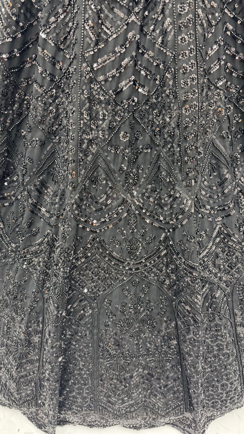 Black Pure Heavy Net Motif Handwork Zari Sequins Work Bridal Lehenga Choli