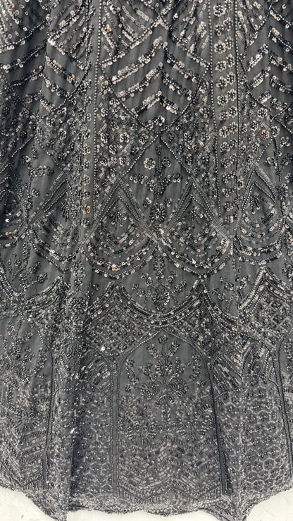 Black Pure Heavy Net Motif Handwork Zari Sequins Work Bridal Lehenga Choli