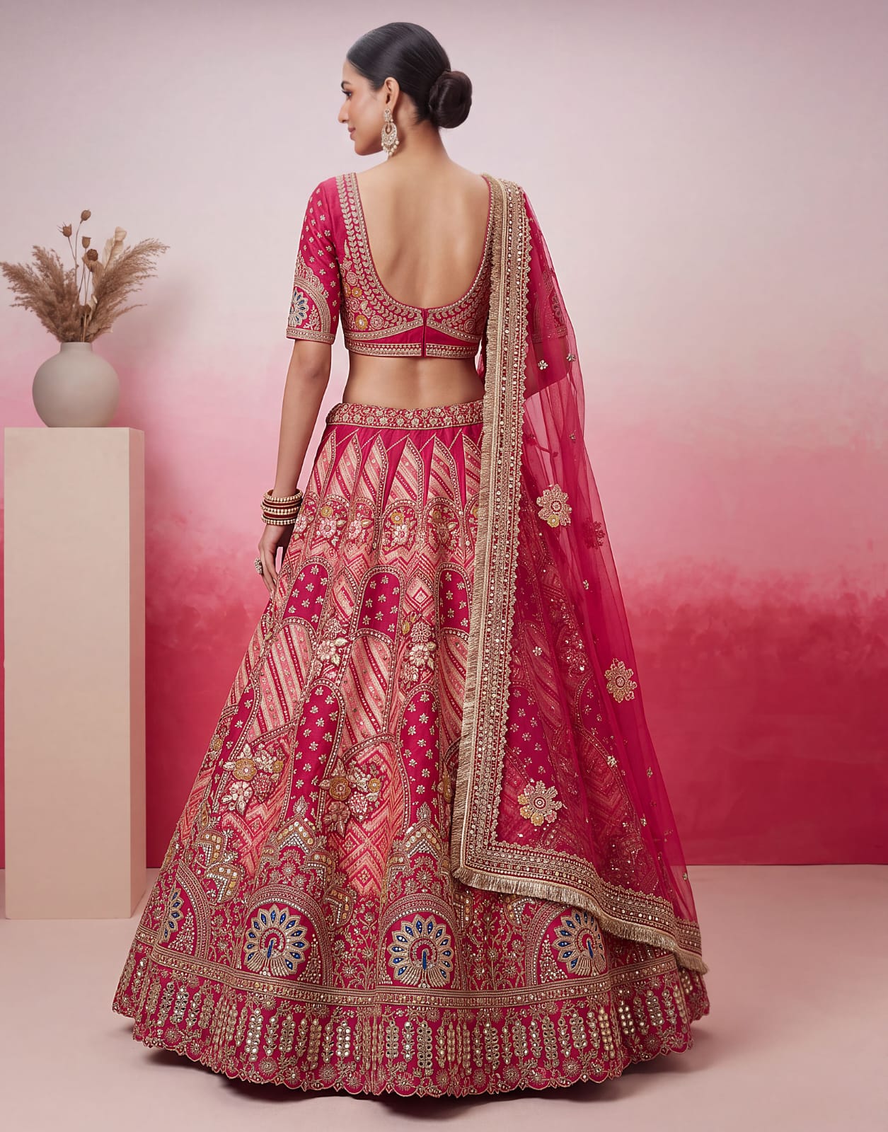 Pink Pure Soft Gadhwal Silk Heavy Embroidery Work Bridal Lehenga Choli