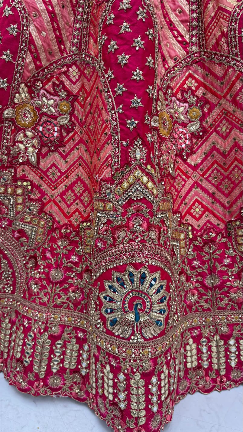 Pink Pure Soft Gadhwal Silk Heavy Embroidery Work Bridal Lehenga Choli