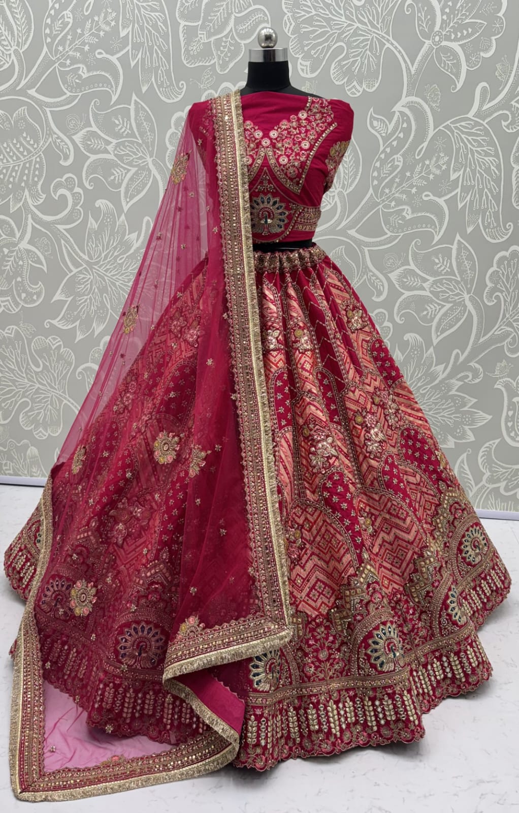 Pink Pure Soft Gadhwal Silk Heavy Embroidery Work Bridal Lehenga Choli