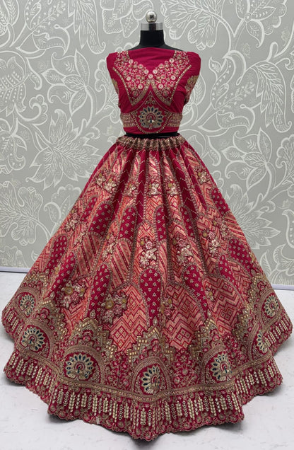 Pink Pure Soft Gadhwal Silk Heavy Embroidery Work Bridal Lehenga Choli